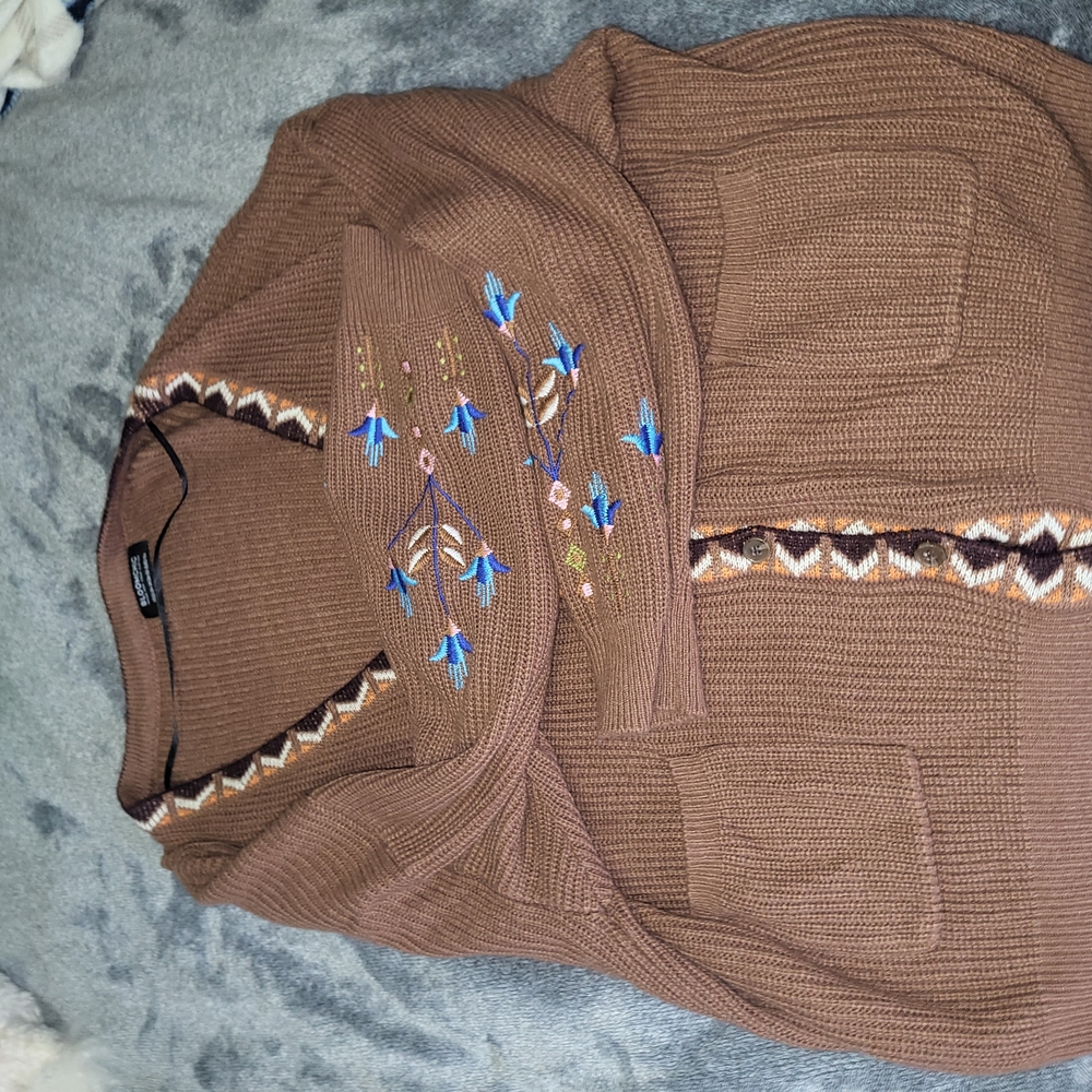 Brown Embroidered Women's Sweater